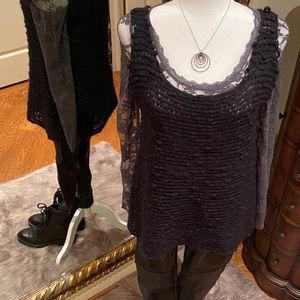 Boutique-Lace layering top & mohair blend vest
